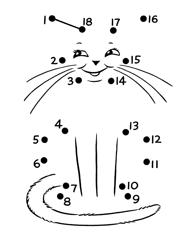 cat animal printable dot to dot – connect the dots 1-20 numbers