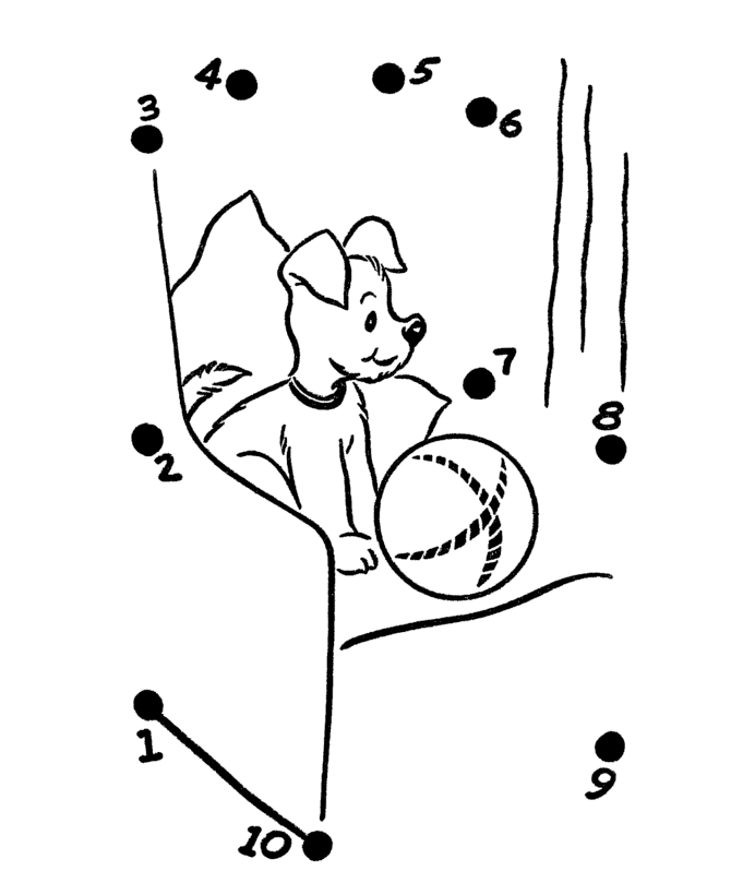 Dog printable dot to dot – connect the dots 1-10 numbers