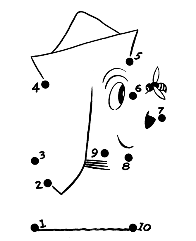 Dog dressed as a captain with hat printable dot to dot – connect the dots 1-10 numbers