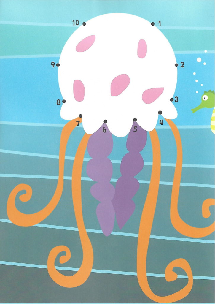jelly fish sea animal printable dot to dot – connect the dots numbers 1- 10